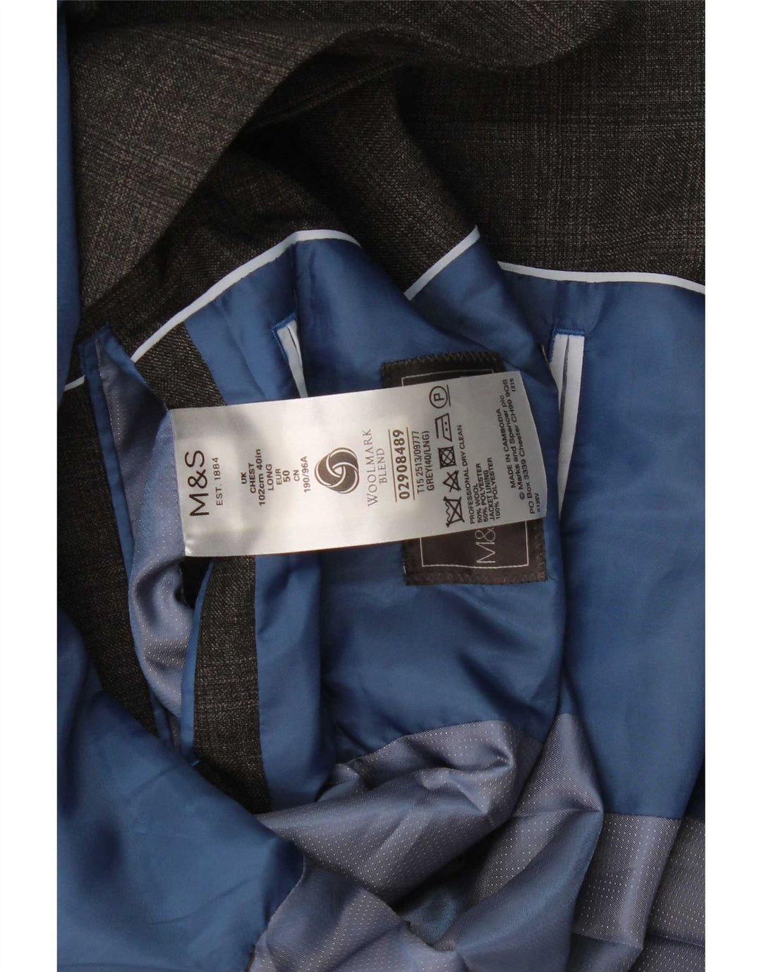 Giacca blazer a 2 bottoni da uomo Marks & Spencer UK 40 lana a quadri grigio medio