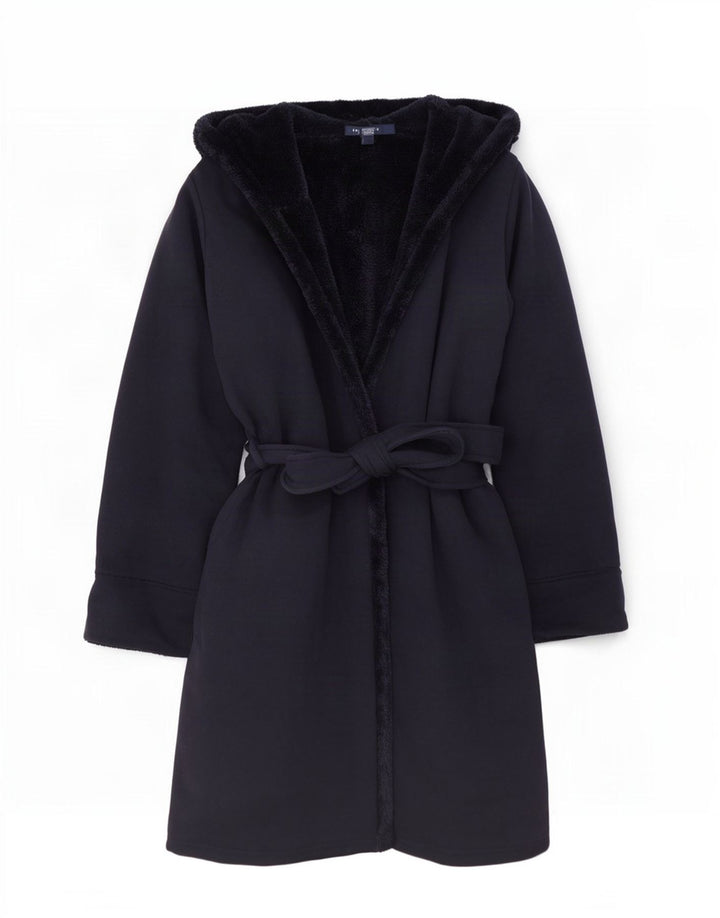 Cappotto sherpa oversize con cappuccio da donna Lands End UK 10 piccolo blu navy