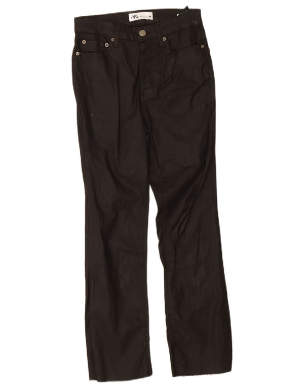 Pantaloni casual dritti cerati da donna Zara EU 34 2XS W24 L25 cotone nero