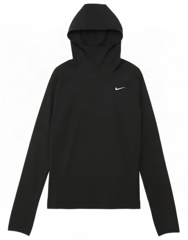 Nike Dri Fit Top con cappuccio a maniche lunghe da donna UK 10 Small Nero Poliestere