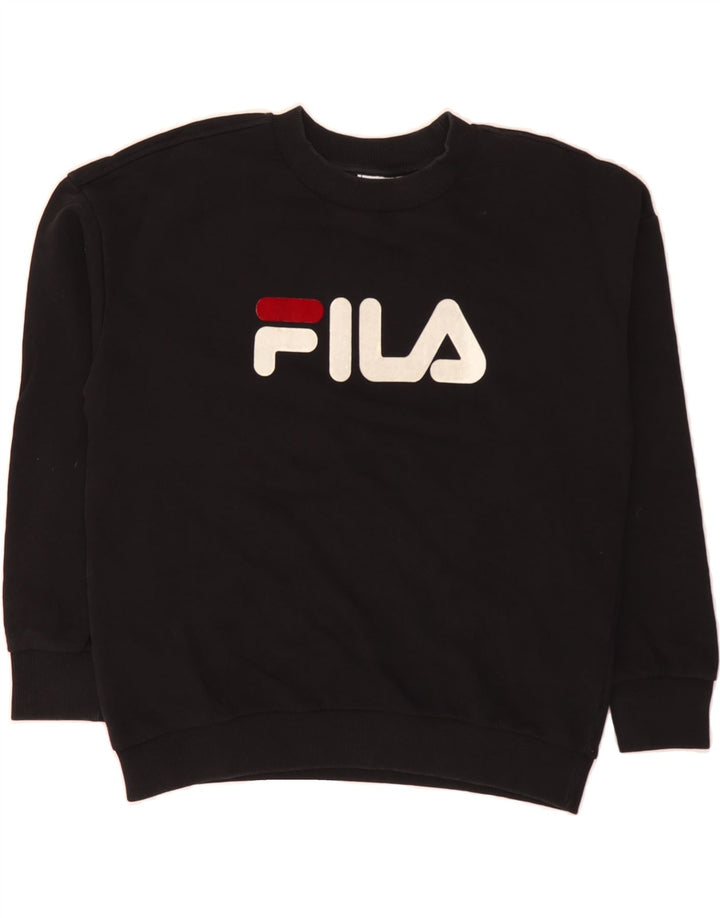 FILA Womens Graphic Sweatshirt Jumper UK 14 Medium Black Cotton Vintage Fila and Second-Hand Fila from Messina Hembry 