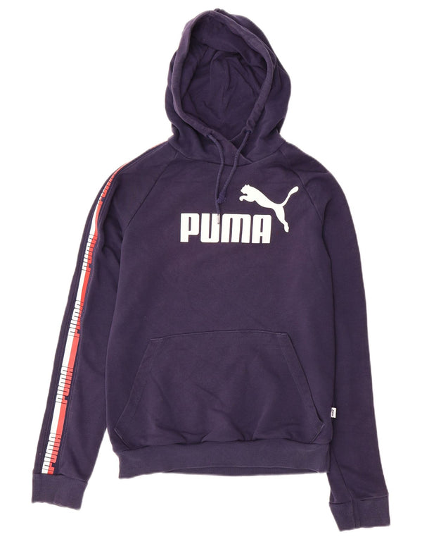 Felpa con cappuccio grafica da donna Puma UK 10 Small in cotone color block blu navy