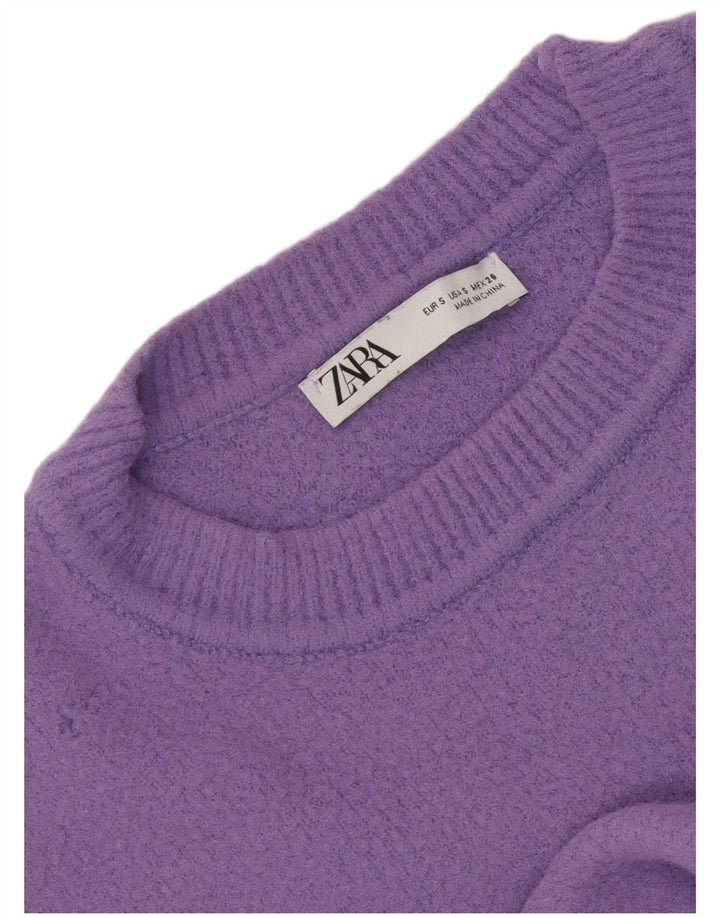 ZARA Donna Maglione Corto Girocollo Oversize Girocollo UK 10 Piccolo Viola