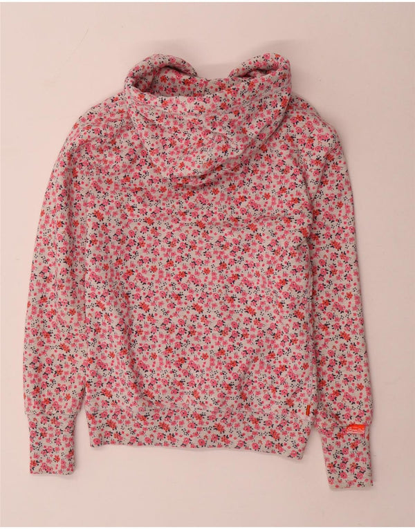 Maglione con cappuccio e zip da donna Superdry UK 10 piccolo cotone floreale rosa