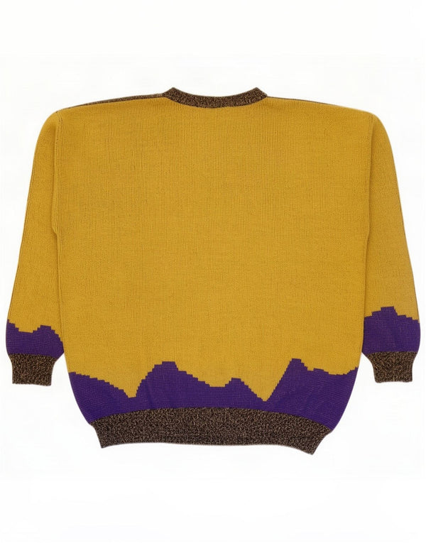 Vintage Mens Crew Neck Jumper Sweater IT 52/54 Large Yellow Colourblock