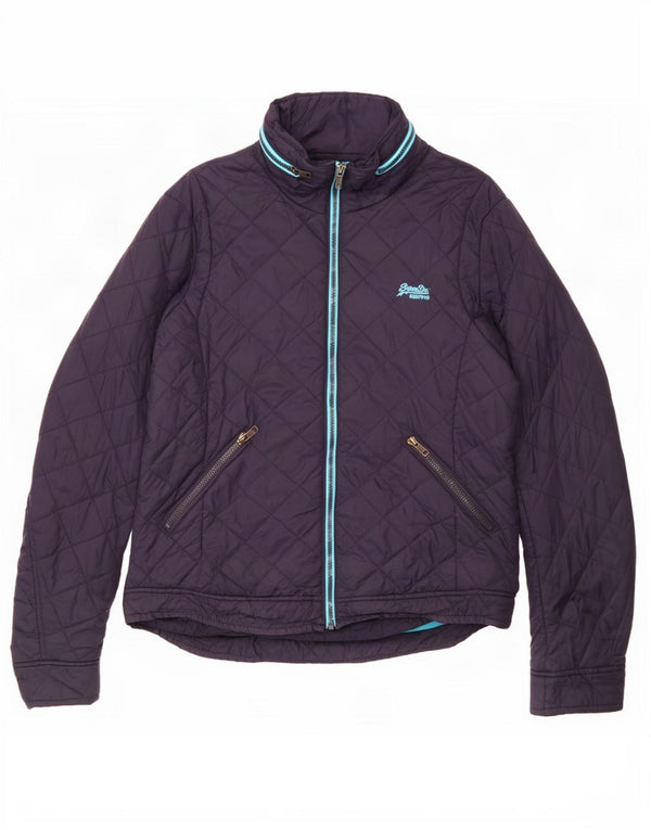 Giacca trapuntata con cappuccio da donna Superdry UK 16 grande nylon blu navy