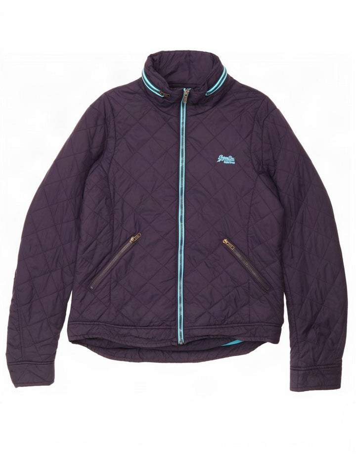 Giacca trapuntata con cappuccio da donna Superdry UK 16 grande nylon blu navy