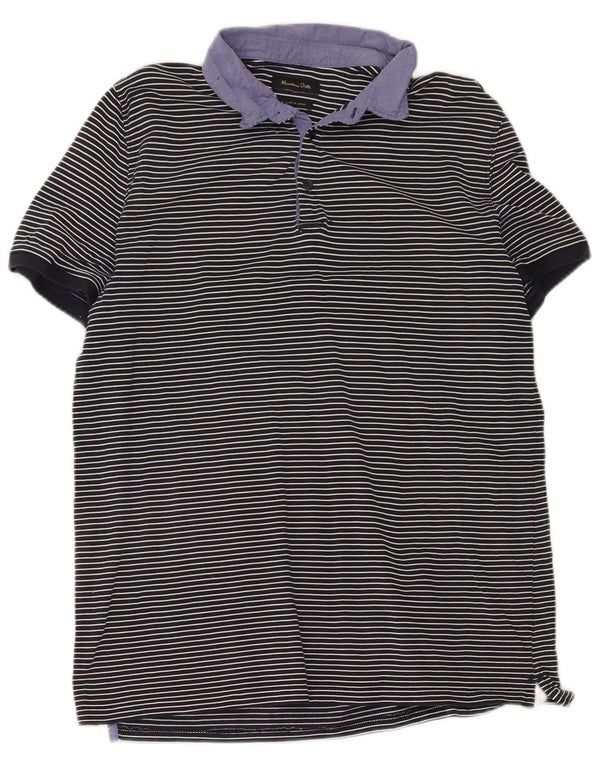Polo da uomo Massimo Dutti XL in cotone a righe blu navy