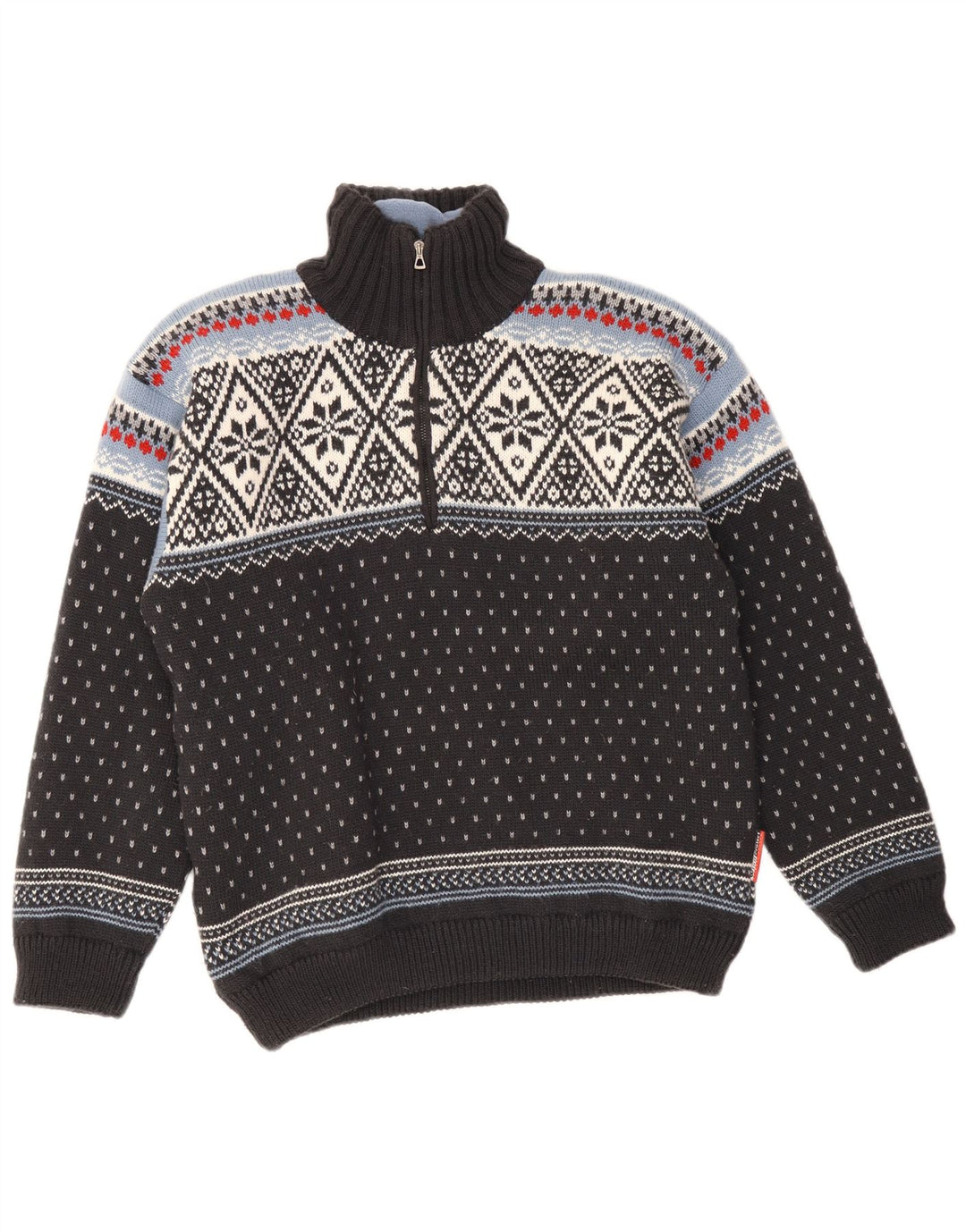 F.LLI Campagnolo Maglione da uomo con zip e collo medio nero Fair Isle