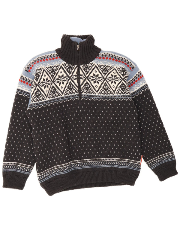 F.LLI Campagnolo Maglione da uomo con zip e collo medio nero Fair Isle