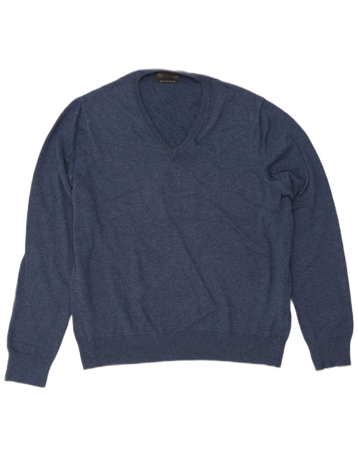 MARKS & SPENCER Maglione da uomo con scollo a V grande in cotone blu navy