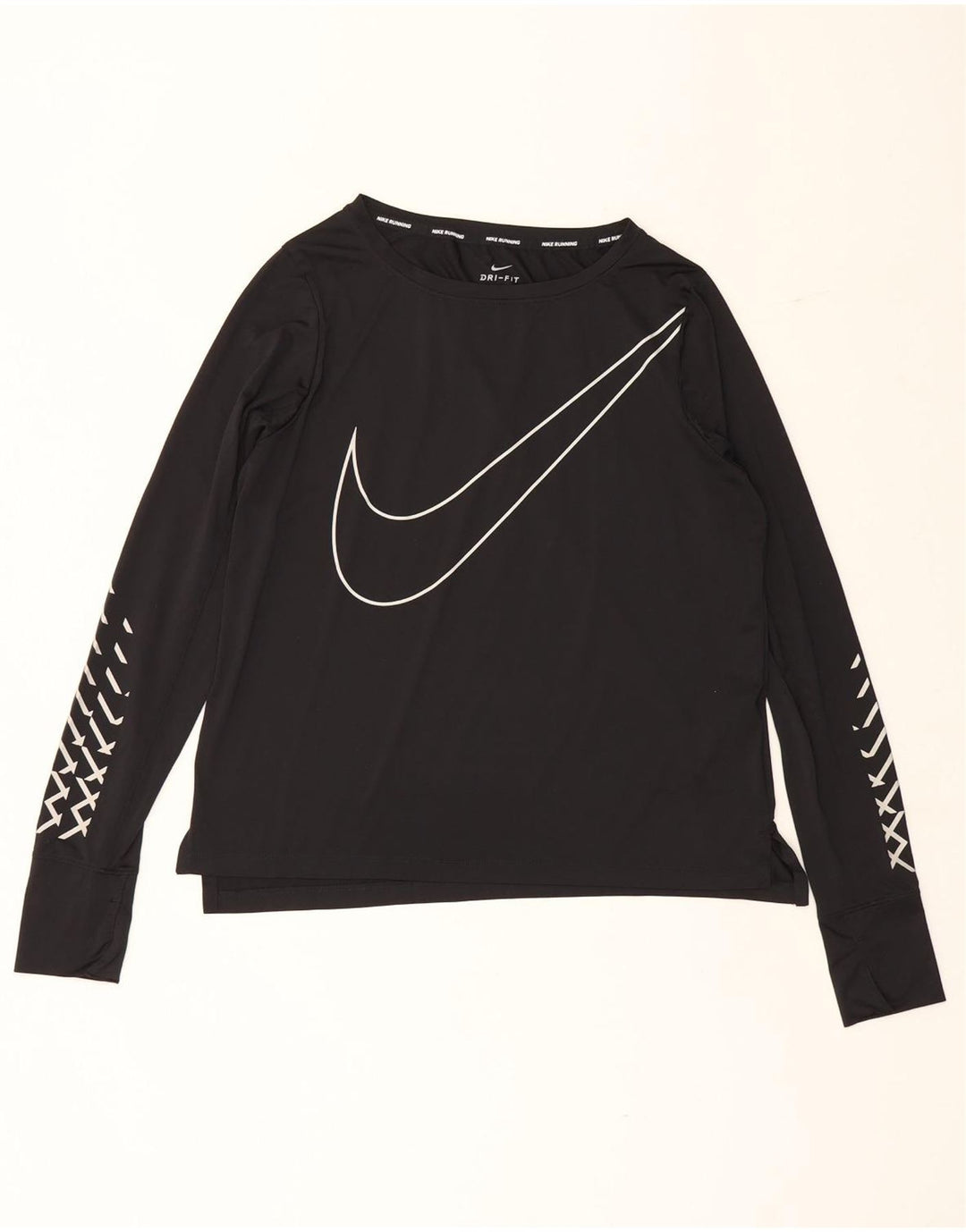 Nike Dri Fit Graphic Top da donna manica lunga UK 14 medio poliestere nero
