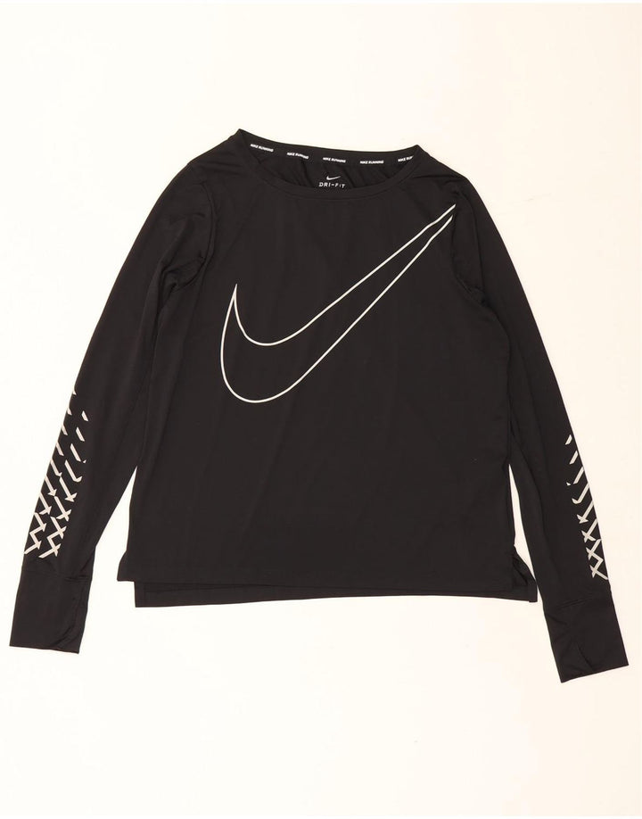 Nike Dri Fit Graphic Top da donna manica lunga UK 14 medio poliestere nero
