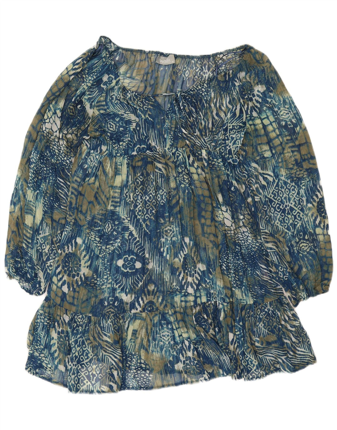 Abito a strati a maniche lunghe da donna Wallis UK 12 Poliestere Paisley blu medio