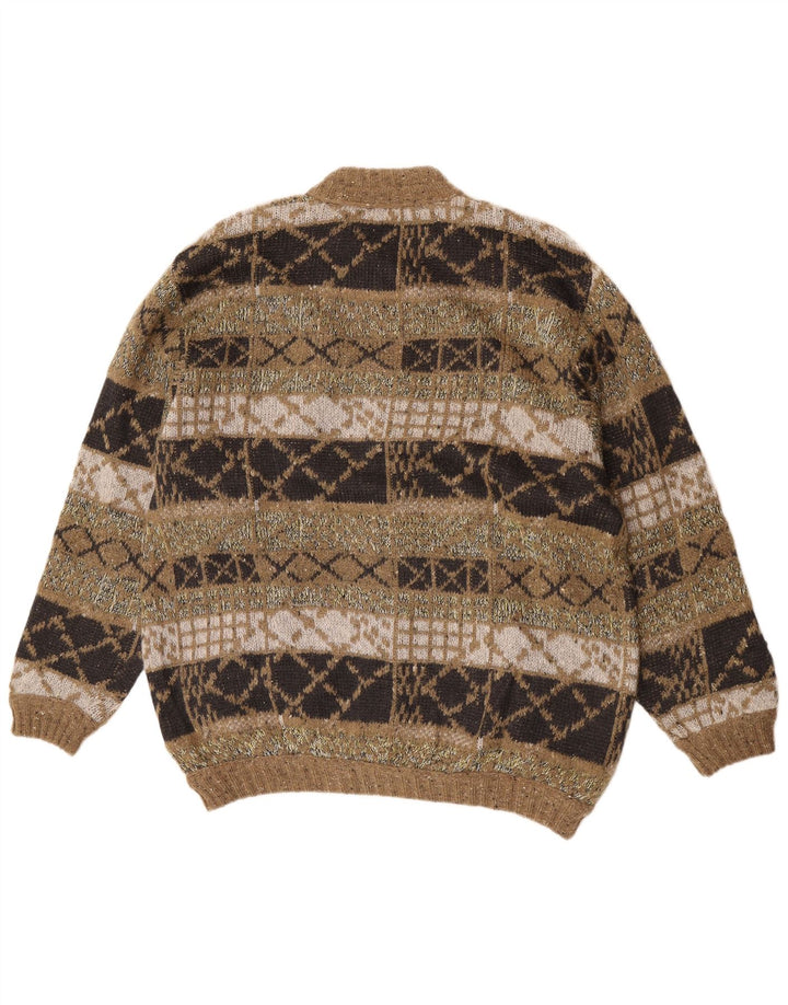 Giubbotto bomber in maglia dal taglio ampio da uomo vintage IT 48 Verde medio geometrico