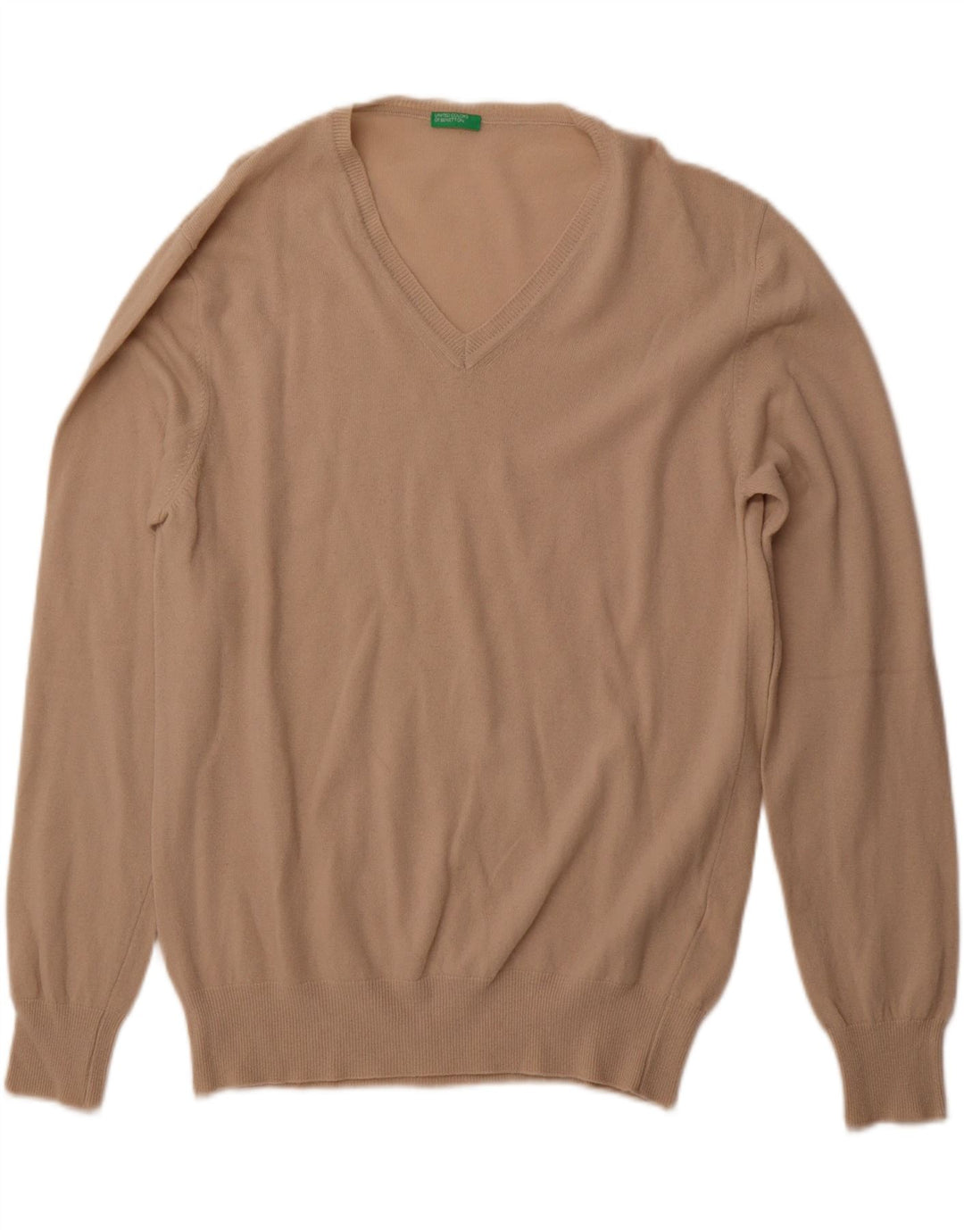 BENETTON Maglione da uomo con scollo a V XL in lana beige