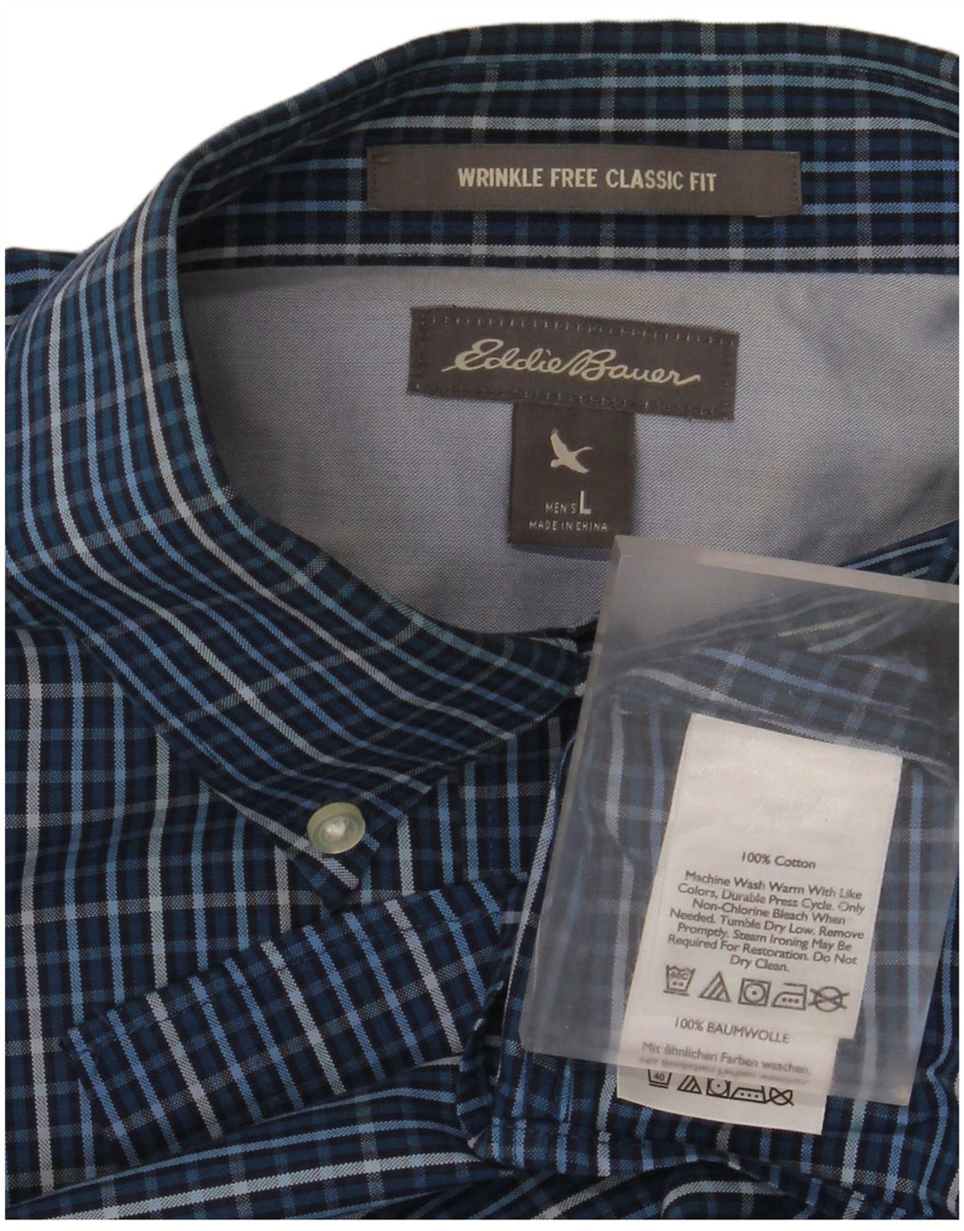 Camicia da uomo Classic Fit di Eddie Bauer, cotone a quadri blu di grandi dimensioni