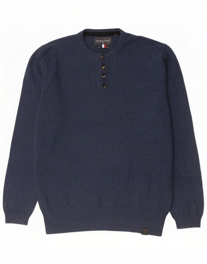 Superdry Maglione da uomo con bottoni e collo XL in cotone blu