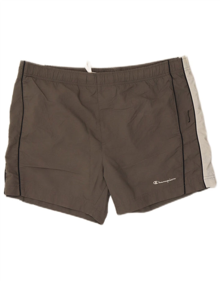 Pantaloncini da bagno da uomo Champion Large in poliestere color block grigio