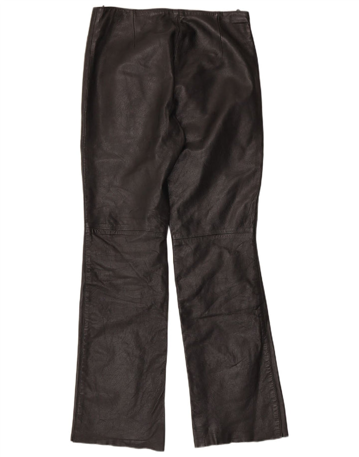 Pantaloni in pelle bootcut da donna VINTAGE UK 12 medi W30 L32 neri