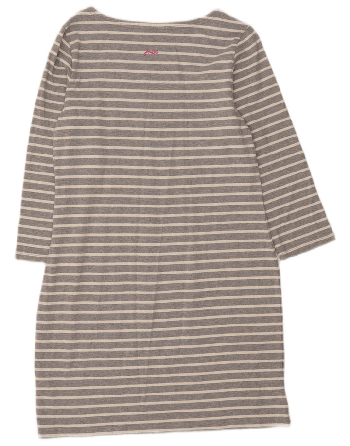 JOULES Womens 3/4 Sleeve Shift Dress UK 14 Medium Grey Striped Cotton