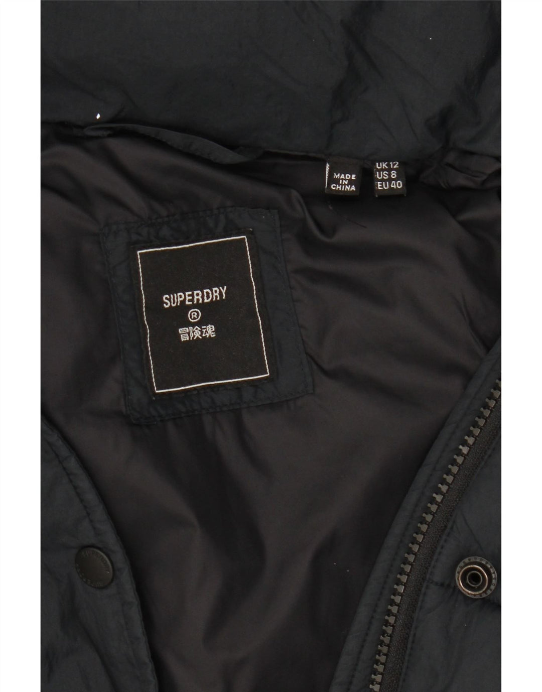 Giacca imbottita con cappuccio da donna Superdry UK 12 media nera