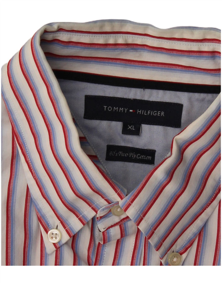 TOMMY HILFIGER Mens Shirt XL Red Striped Cotton