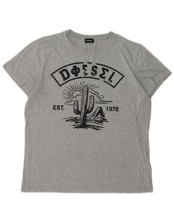 T-shirt grafica da uomo DIESEL Top XL in cotone grigio