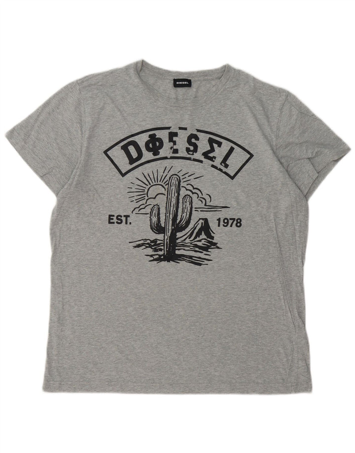 T-shirt grafica da uomo DIESEL Top XL in cotone grigio