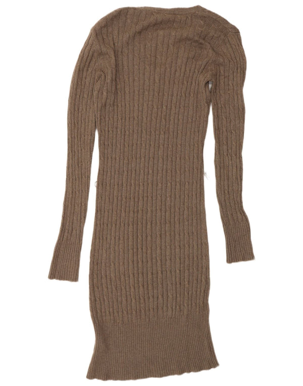 Crew Clothing Abito maglione a maniche lunghe da donna UK 10 Piccolo cotone marrone