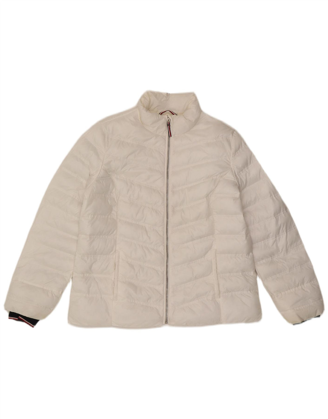 TOMMY HILFIGER Giacca imbottita da donna UK 16 Large Bianco Poliammide