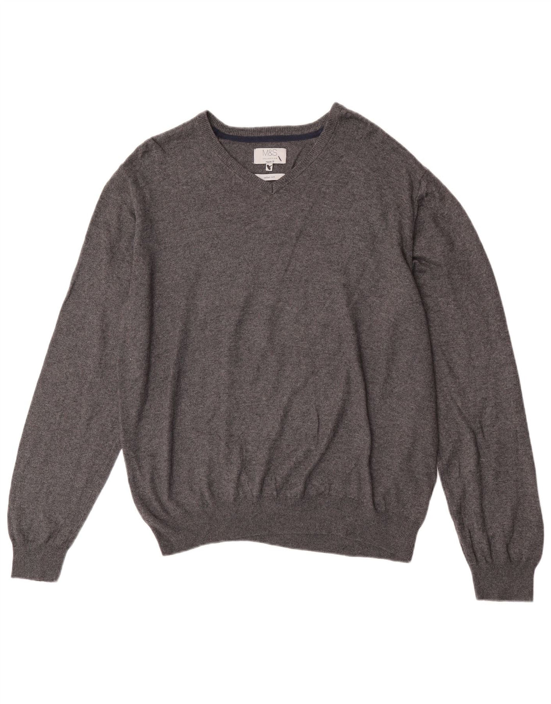 Maglione da uomo Marks & Spencer vestibilità regolare con scollo a V XL in cotone grigio