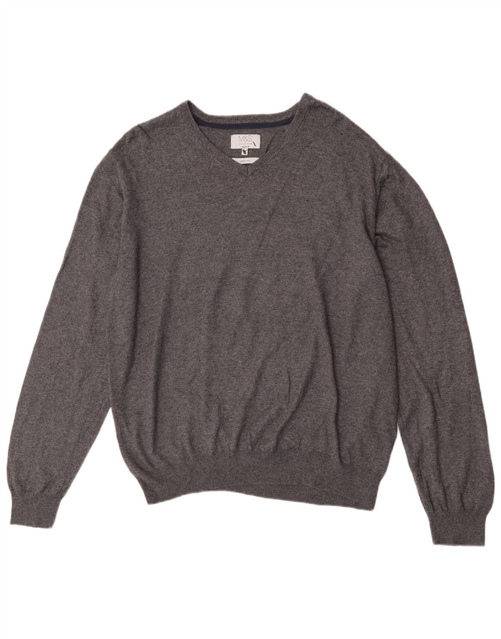 Maglione da uomo Marks & Spencer vestibilità regolare con scollo a V XL in cotone grigio