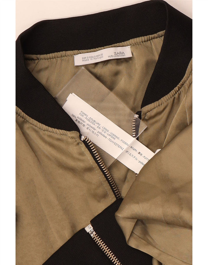 Giubbotto bomber corto da donna ZARA UK 10 piccolo poliestere color block beige