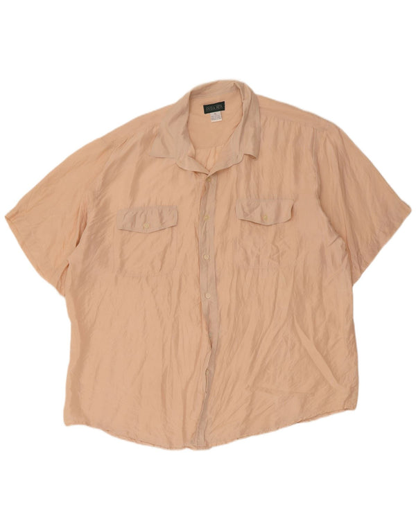 Pura Seta Camicia da uomo a maniche corte vestibilità regolare XL Seta beige