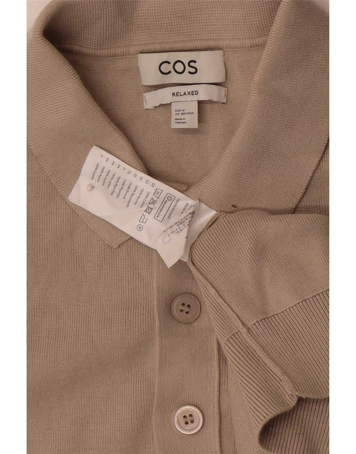 Maglione da uomo rilassato con collo a polo, cotone beige medio