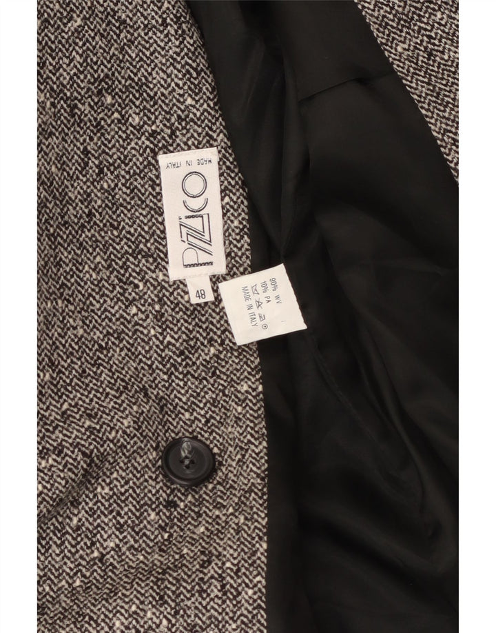 Giacca blazer doppiopetto vintage da donna IT 48 XL a spina di pesce grigia