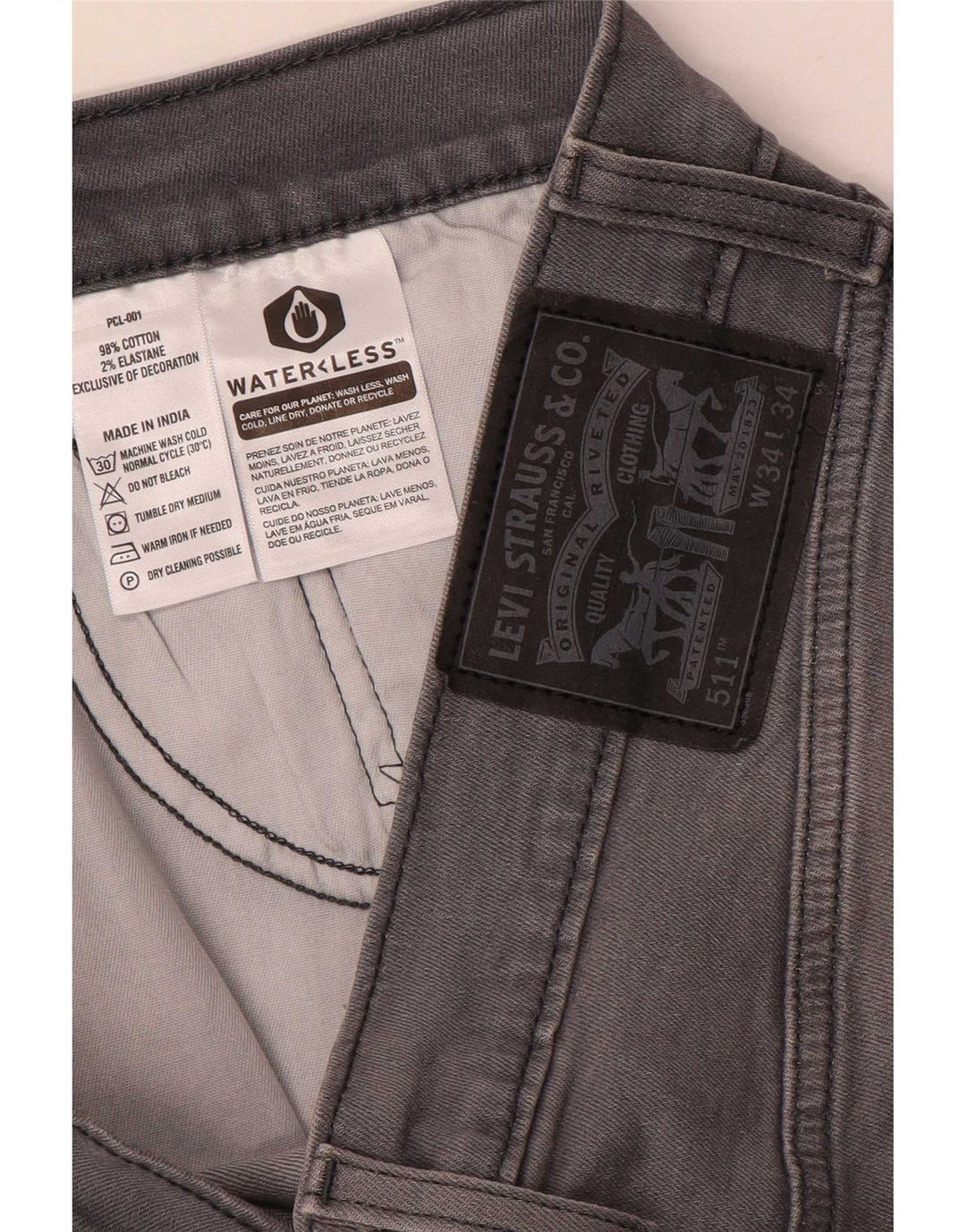 Jeans slim da uomo Levi's W34 L30 cotone grigio