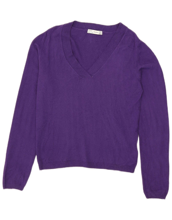 Zara Womens V-Neck Jumper Sweater UK 14 Large Purple Acrylic