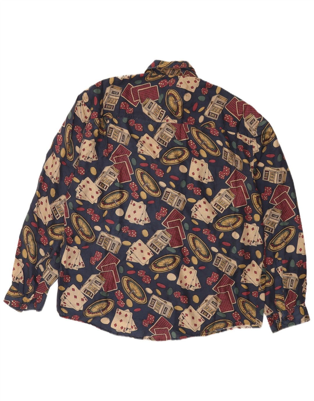 Camicia grafica da uomo vintage XL in seta blu navy