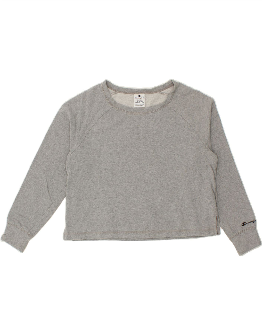 CHAMPION Womens Crop Sweatshirt Jumper UK 10 Small Grey Cotton Vintage Champion and Second-Hand Champion from Messina Hembry 