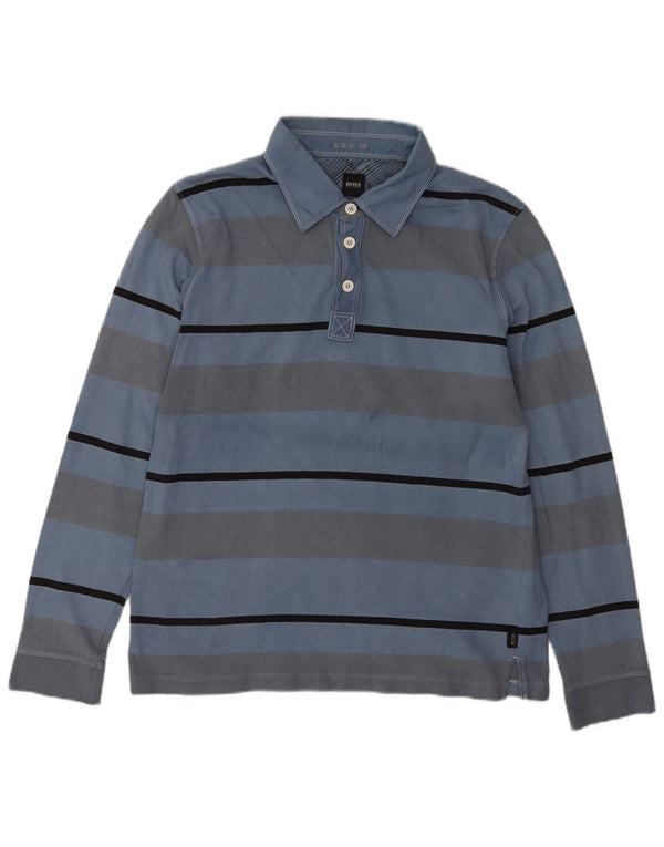 Polo da uomo a maniche lunghe Hugo Boss XL in cotone a righe blu