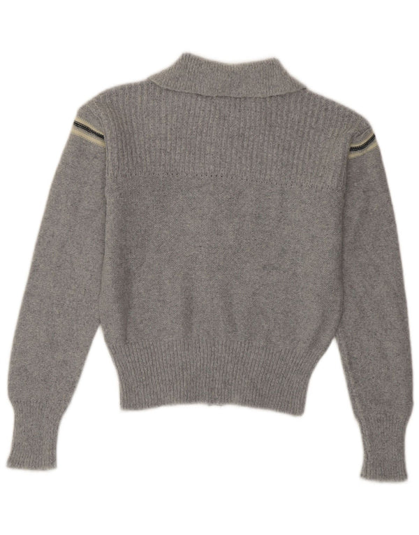 Maglione cardigan corto da donna vintage UK 12 a righe blu medio
