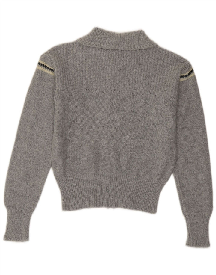 Maglione cardigan corto da donna vintage UK 12 a righe blu medio