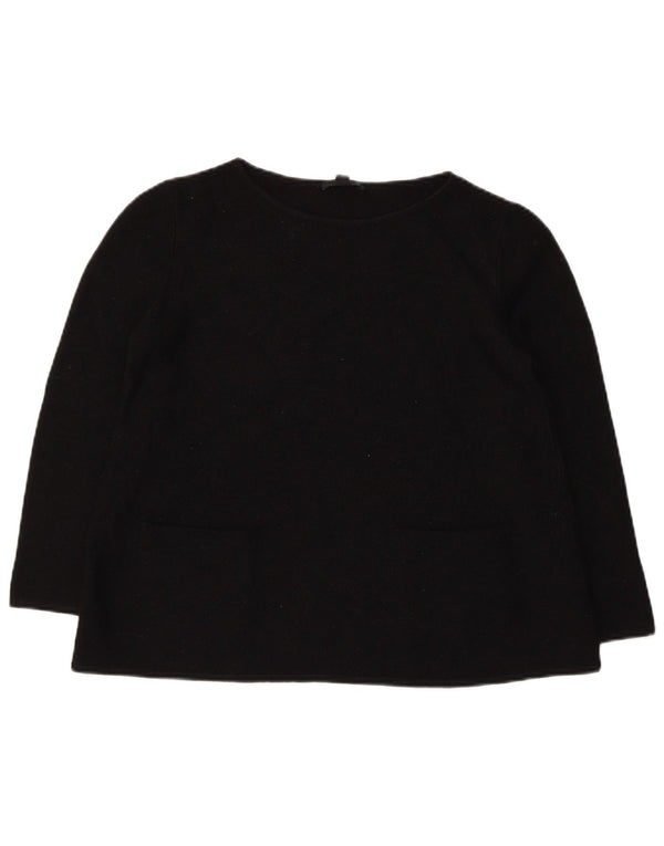 Maglione da donna con scollo a barca con maniche a 3/4 Cos UK 10 piccolo in lana nera