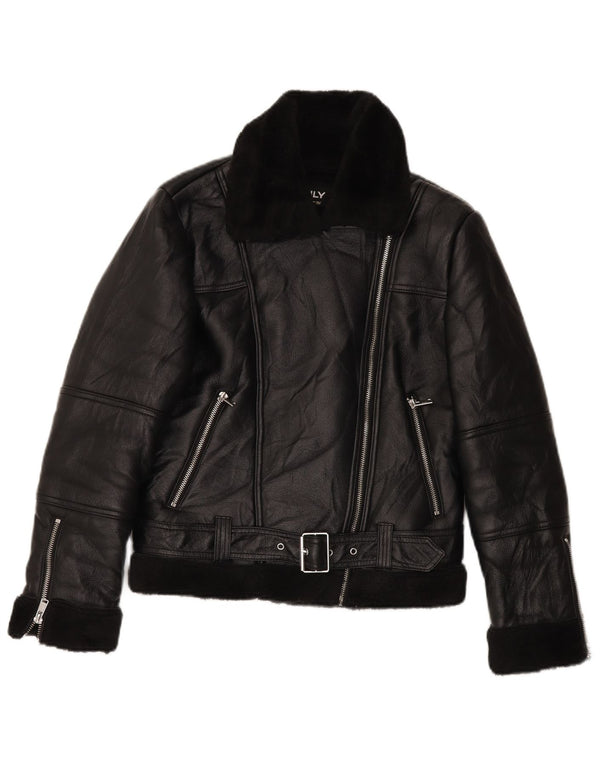 Giacca da motociclista in ecopelle Sherpa da donna VINTAGE UK 10 piccola nera