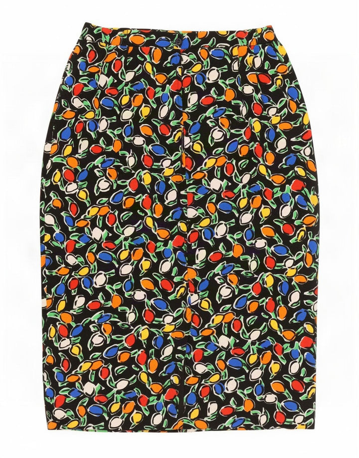 Gonna longuette da donna vintage W30 poliestere floreale nero medio