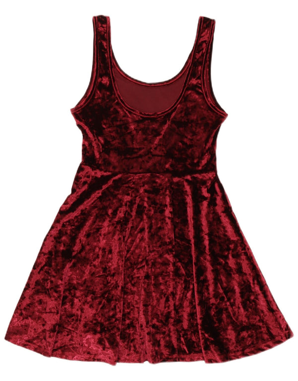 Abito a trapezio senza maniche in velluto da donna Topshop UK 10 piccolo bordeaux