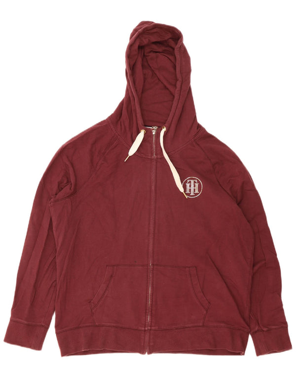 Tommy Hilfiger Womens Zip Hoodie Sweater UK 18 XL Burgundy Cotton