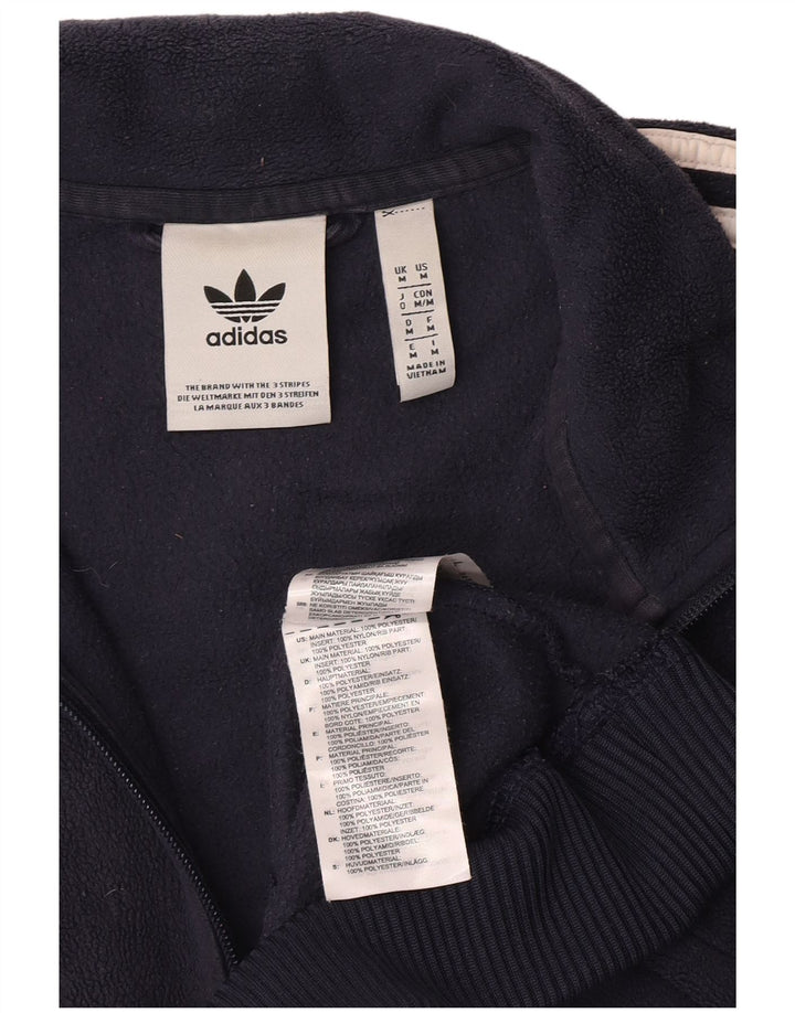 Maglione in pile da uomo con zip sul collo Adidas, poliestere color block medio blu navy